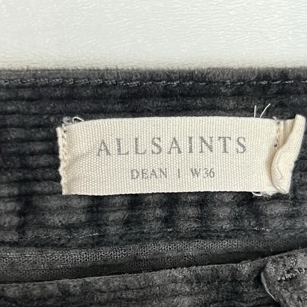 AllSaints Dean Black Grey Corduroy Pants Mens 36(Measures 36x26) Slim Crop
